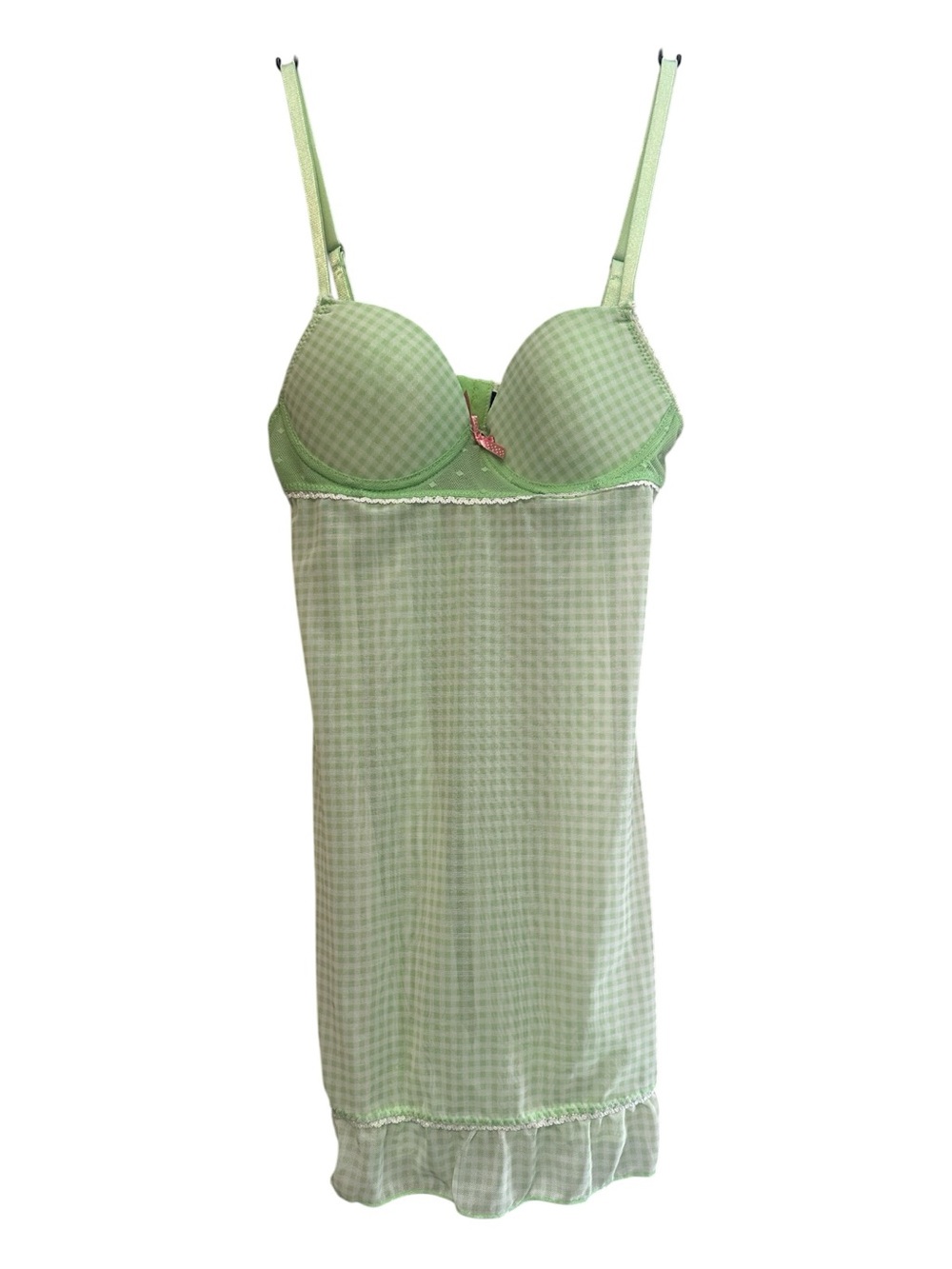 Vintage Y2K Fairy Style Rampage Light Green Gingham Camisole with Built-In Bra M